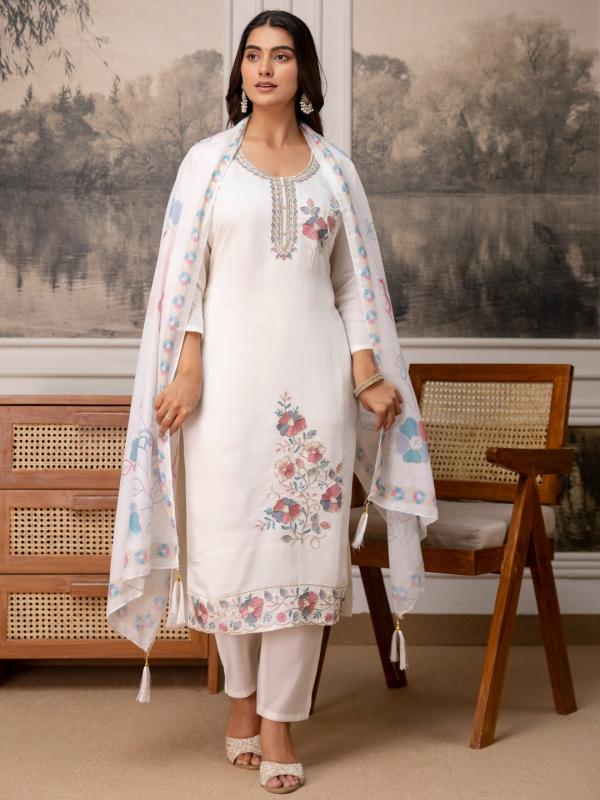 VP 9927 W Women’s Roman Silk Straight Kurta Pent Dupatta Sets with Embroidery Work | 3pcs Ethnic Set